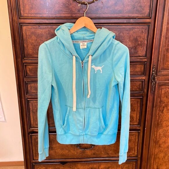 PINK woman’s light blue zip up hoodie - Picture 1 of 10